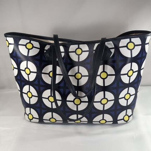 Jonathan Adler Geometric Tote Bag Leather Blue White Yellow Large Shoulder Purse - Picture 1 of 16